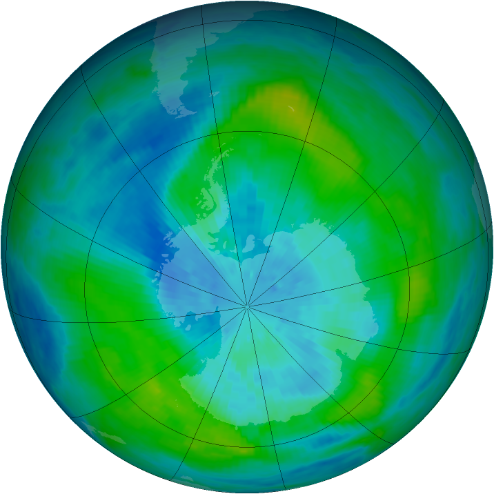 Antarctic ozone map for 19 March 1992